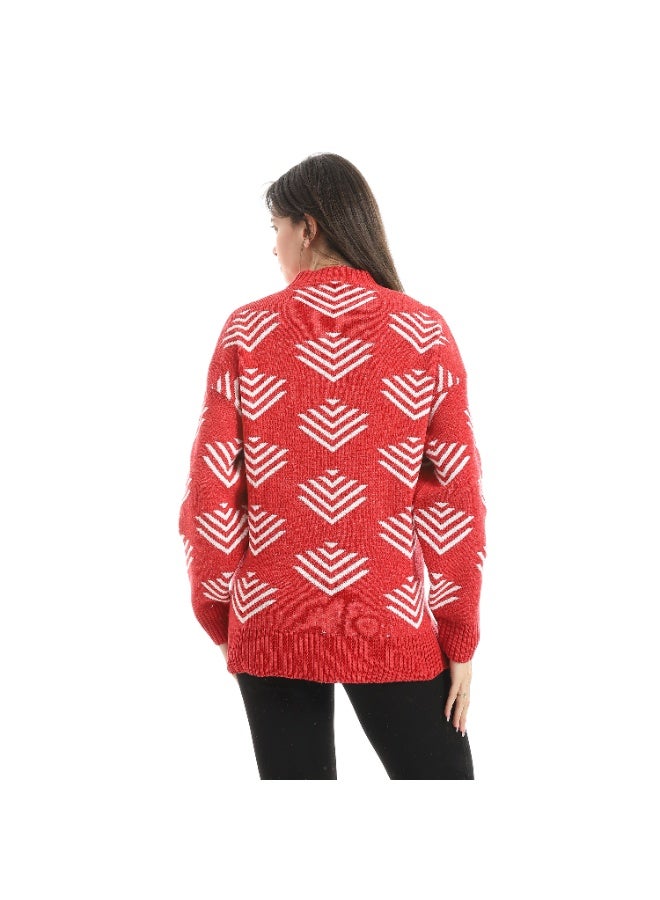 سيزار بلوفر صوف حريمي برقبة دائرية ومزود بنقوش - Image 3