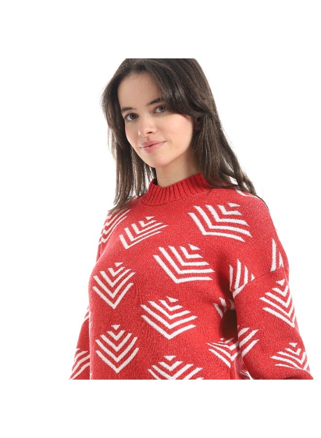 سيزار بلوفر صوف حريمي برقبة دائرية ومزود بنقوش - Image 5