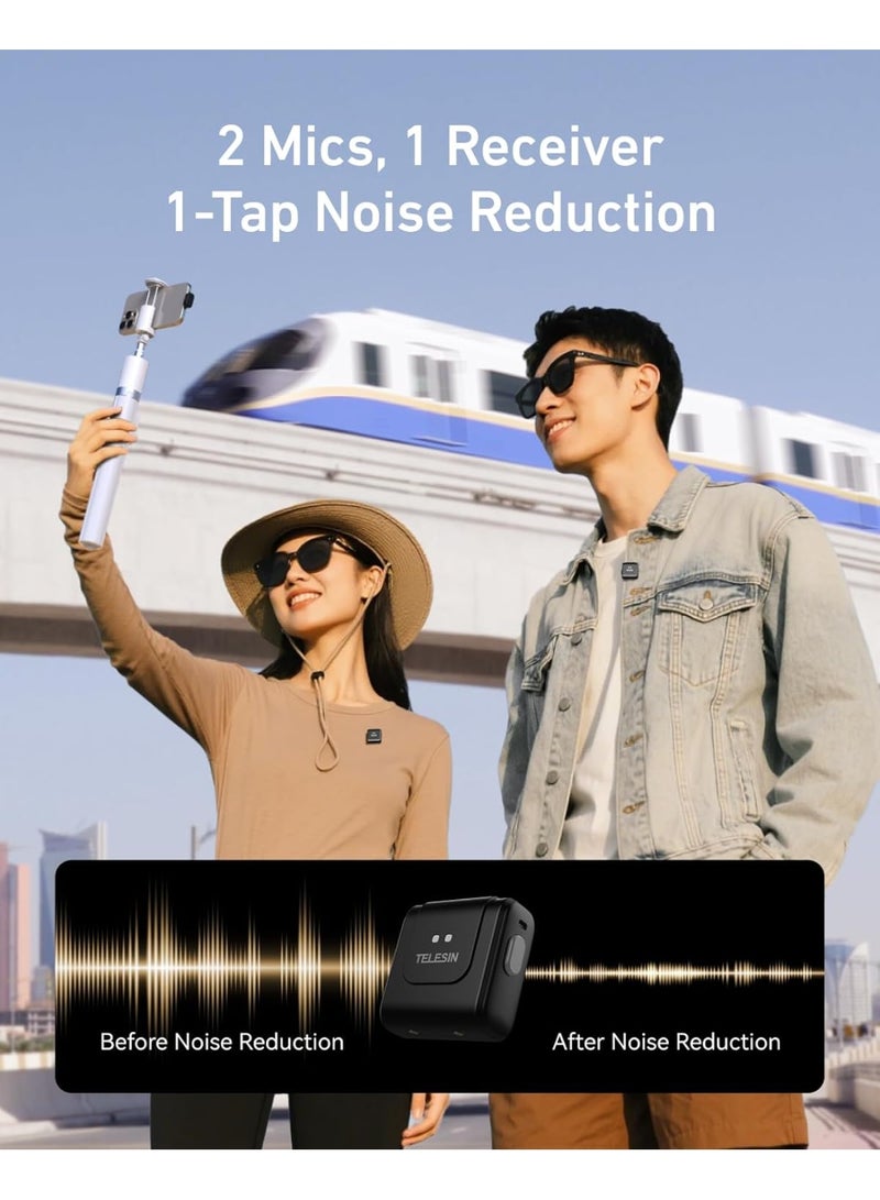 TELESIN Wireless Lavalier Microphone with Charging Case, one-Click Noise Reduction 32KHz 24Bit 22H Battery for Video Recording Type C Fit iPhone 17 16 15 14 Series/SamrtPhone/PC/Laptop/Camera - Image 3