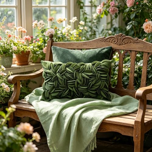 KINGROSE 3D Flower Throw Pillow Cover Solid Decorative Accent Pillow Case Soft Cushion Cover for Sofa Couch Chair Bed 12 x 20 Inches Grass Green - Image 2