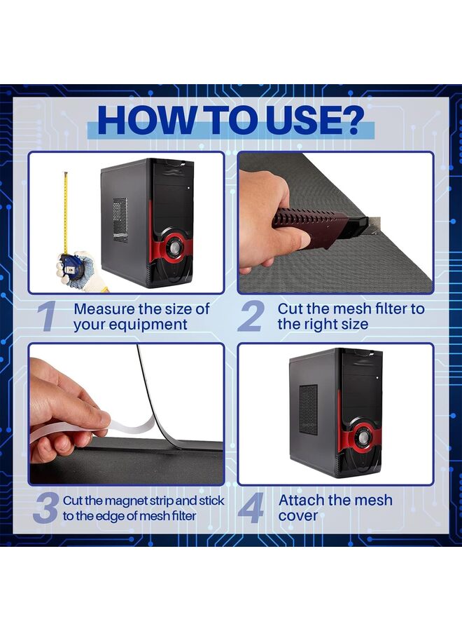 2 PCS Dust Filter PC Case Mesh Filter Cover Dustproof Mesh Filte Computer Cooler Fan Filter with 8 Magnetic Strip Strip Filter for Computer Chassis Speaker and More (Aperture: 0.8) - Image 3