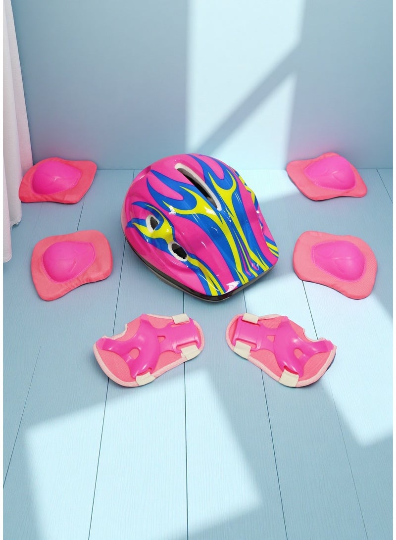 7-in-1 Kids’ Sport Protective Gear Set Helmet, Knee Pads, Elbow Pads & Wristbands Guards for Boys & Girls – Available in Pink, Red, Blue (3 Colors to Choose) - Image 1