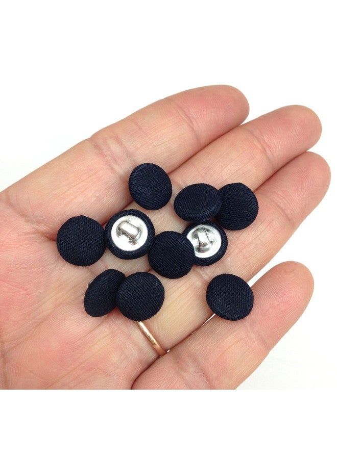 PEPPERLONELY 10Pc 10Mm Fabric Cloth Covered With Metal Shank Round Buttons Navy Blue - Image 2
