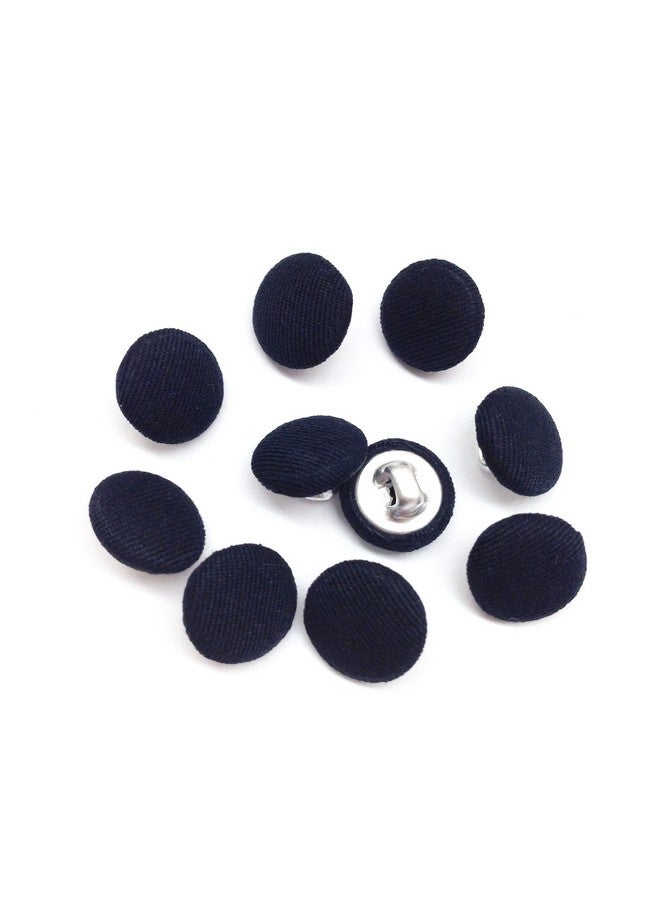 PEPPERLONELY 10Pc 10Mm Fabric Cloth Covered With Metal Shank Round Buttons Navy Blue - Image 1