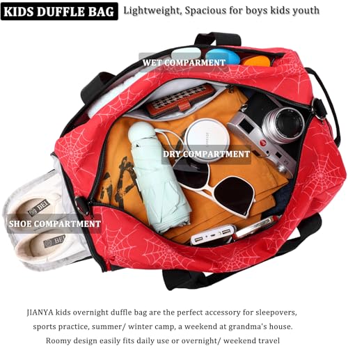 JIANYA Kids Duffle Bag Boys Sports Gym Bag with Shoe Compartment Wet Pocket Kids Carry On Weekender Travel Bag Red - Image 3