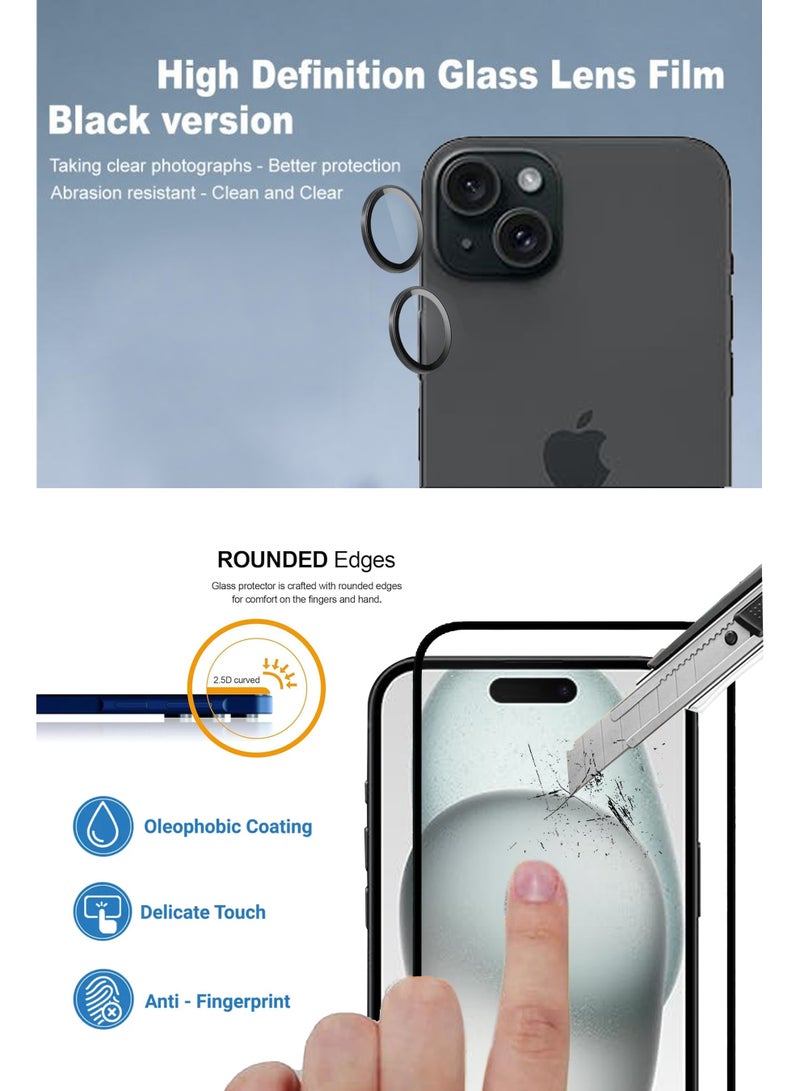 GMATE Apple iPhone 15 Plus - 2 in 1 Pack  Generic Glass Screen Protector  And Camera Lens Protector - Image 2