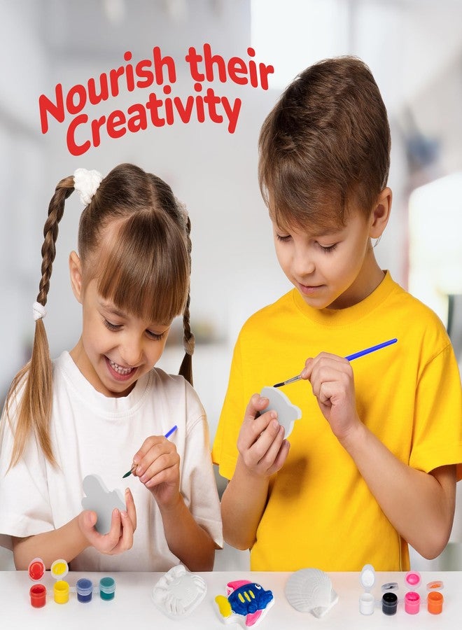 ArtCreativity Ocean Animals Plaster Painting Kit for Kids - 6 Aquatic Plaster Figurines, 2 Paint Sets, 2 Brushes, and 6 Circle Magnets for Display - 8 Different Paint Colors - Kids Painting Set - Image 2