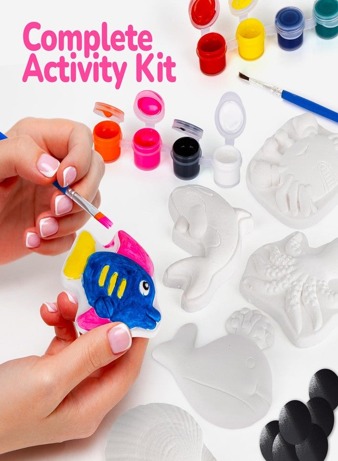 ArtCreativity Ocean Animals Plaster Painting Kit for Kids - 6 Aquatic Plaster Figurines, 2 Paint Sets, 2 Brushes, and 6 Circle Magnets for Display - 8 Different Paint Colors - Kids Painting Set - Image 3