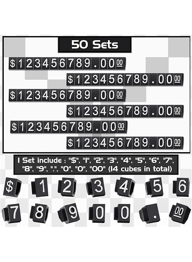 erorex Price Tags 50 Sets Price Display Cube Number Letter Adjustable Display Label Dollar Pricing Repeatable Stand Block Kit For Retail Shop Jewelry Price Display - Image 2