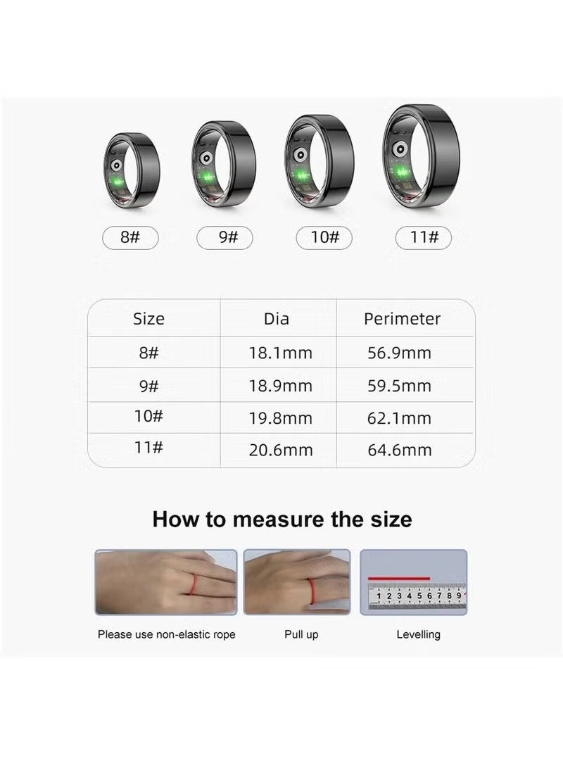 R02 Smart Ring Titanium Steel Shell Health Monitoring IP68 & 3ATM Waterproof Multi-sport Modes (Deep Grey, 20.6mm) - Image 2