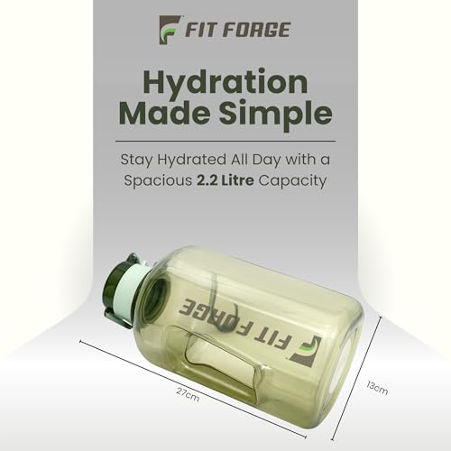 FIT FORGE 2.2 Litre Large Water Bottle with Strap - BPA Free, Leakproof, Durable Plastic Hydration Jug for Gym, Sports, Office & Travel - Green Transparent - Image 3