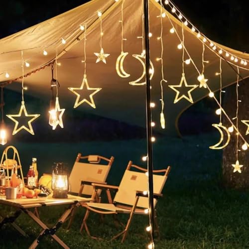 KHIZAR Star Moon LED Curtain String Lights | Eid Mubarak Ramadan Islamic Decor for Home, Window & Wall | Warm White Fairy Lights for Muslim Party, Nikah, Christmas & Festival Decoration (Warm White) - Image 3
