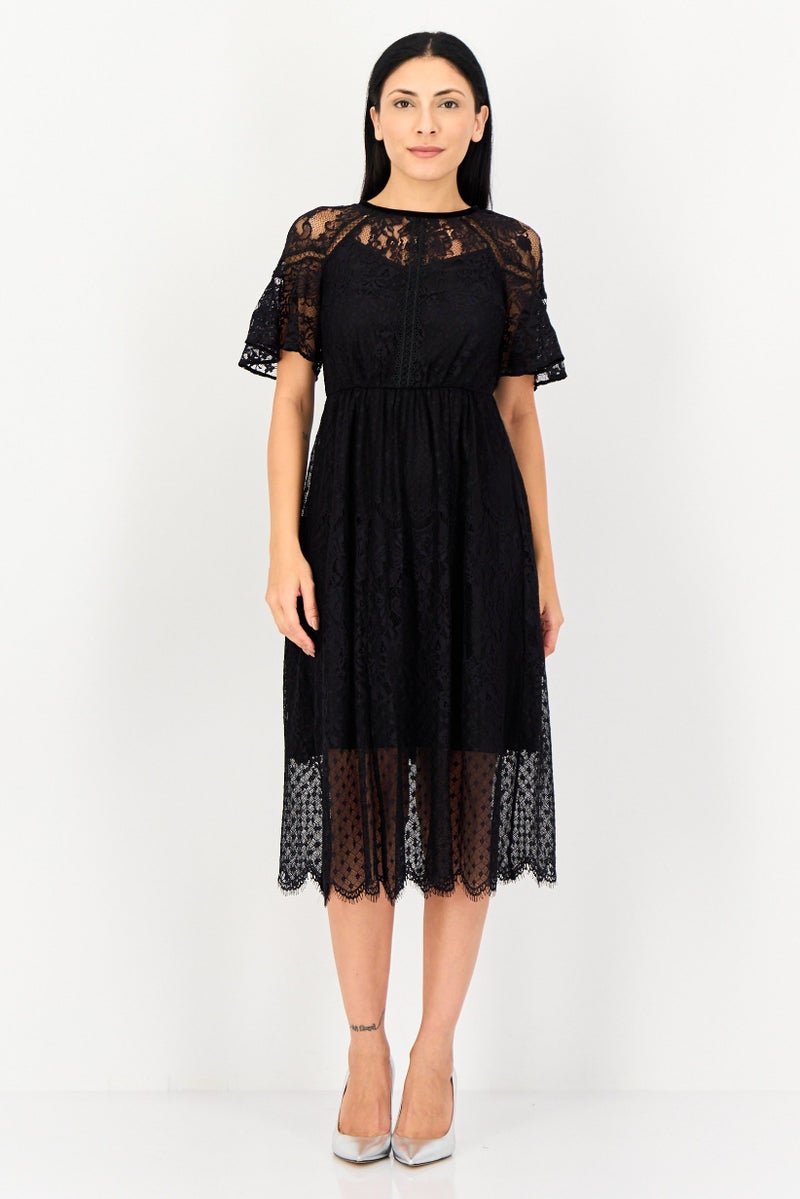 VERO MODA فستان ميدي منسوج للنساء، أسود - Image 1