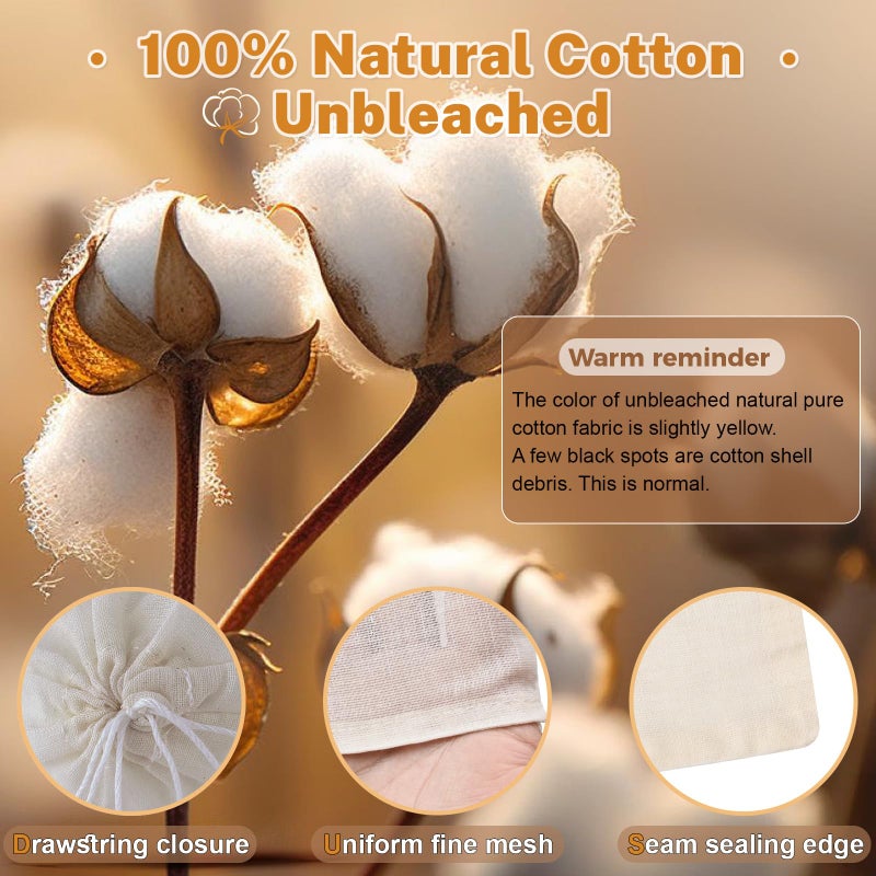 HyozorGo 20 Pcs Muslin Bags with Drawstring, Reusable Tea Bags, Spice Bags for Cooking Soup/Herb/Loose Leaf Tea, Natural Cotton Small Cheese Cloth Bag for Straining, Sachet Bags Empty, 4 X 3 Inches - Image 3