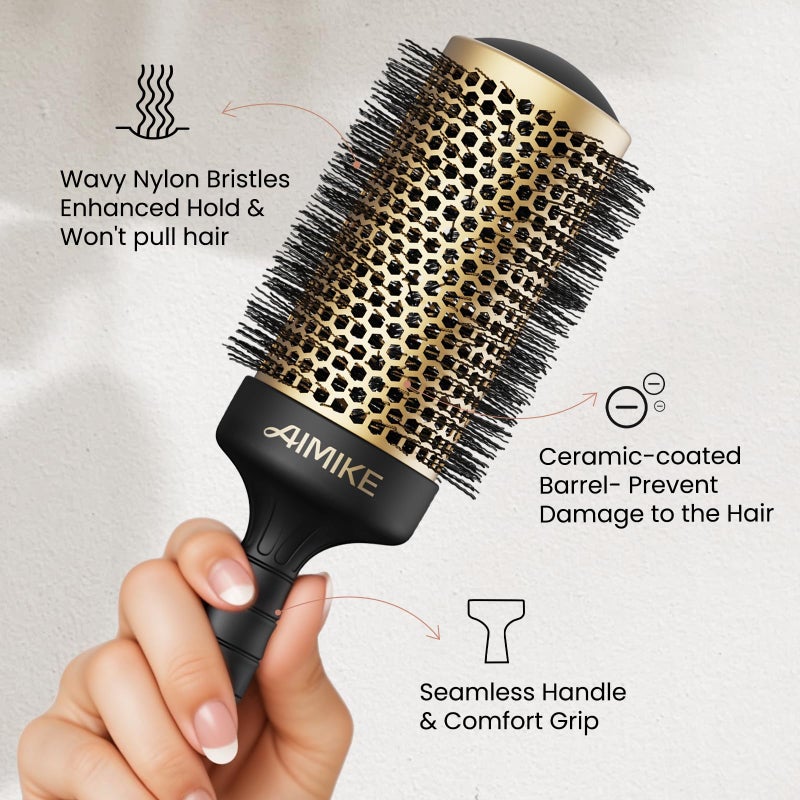 AIMIKE Round Brush for Blow Out, Large Round Hair Brush with Nano Thermal Ceramic Tech, Quick Blow Drying & Styling, Volumizing Blowout Brushes for Women Long Hair, 2.1 in Barrel (Not-electric) - Image 5