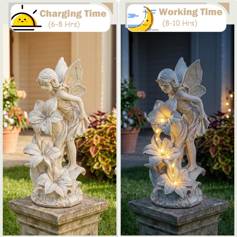 Ovewios Angel Garden Statue Outdoor, Solar Powered Resin Garden Sculptures Fairy Angel Statues Waterproof LED Lights Yard Art Decorations for Outside Patio Lawn Ornament Gardening Gifts - Image 4