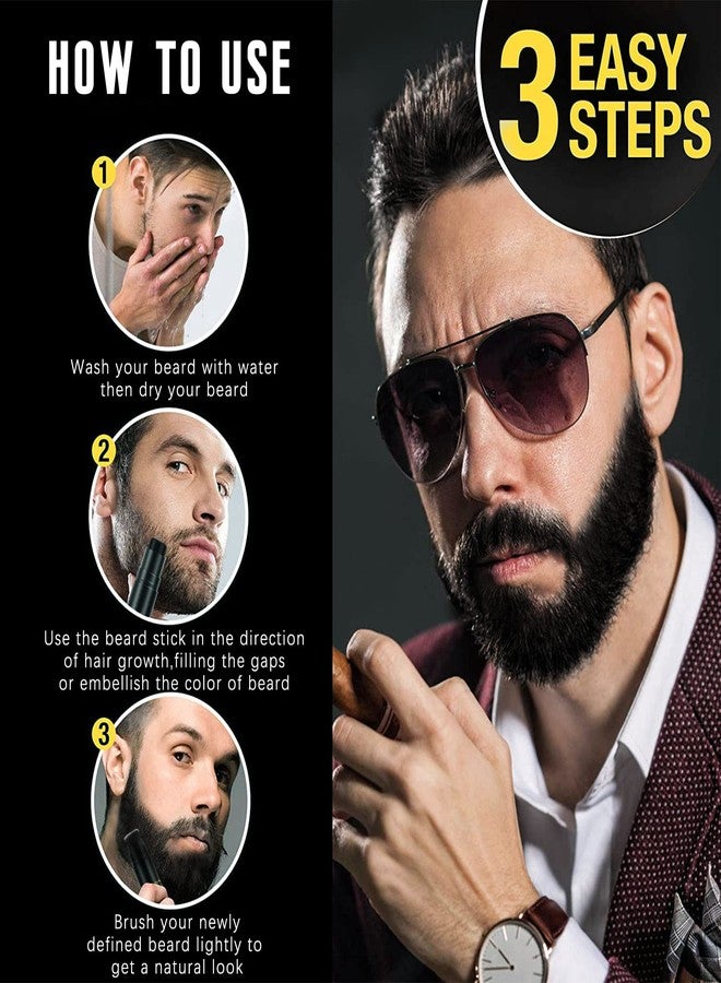 NewBang Beard Filler, 2-in-1 Filling Stick and Brush for Men, Waterproof Long-Lasting Natural Finish, Enhances Facial Hair and Moustache Makeup - Black - Image 4