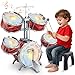 deAO Kids Drum Set for Toddlers Upgraded Jazz Drum Set with 5 High Drums Lights VibratingControlled Musical Instruments Toys for Toddlers 35 Birthday Red - Image 2