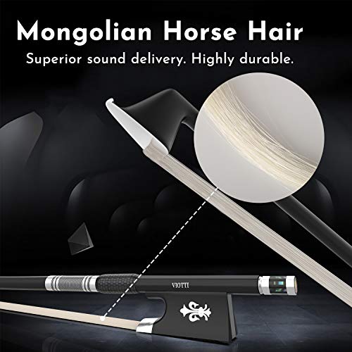 Viotti Carbon Fiber Violin Bow, Hand Crafted by Professional Violin & Bow Makers, Strong, Stiff & Well Balanced, Made with Mongolian Horse Hair, For Violinists & Fiddlers of All Skill Levels - Image 3