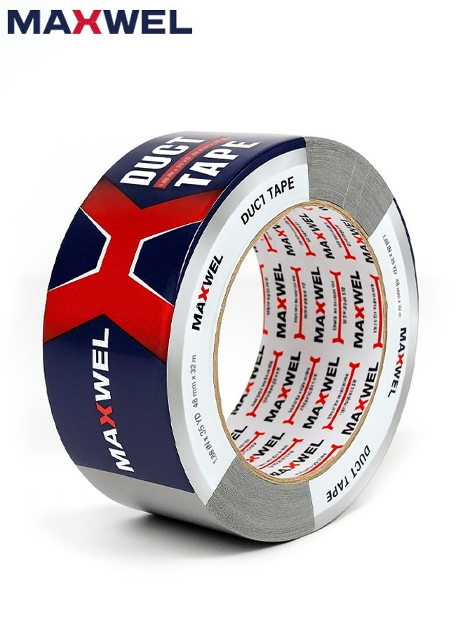 MAXWELL MAXWEL Heavy Duty Duct Tape 48mm x 32m – Waterproof Silver Cloth Repair Tape with Strong Adhesive, Tearable by Hand, Durable, Multi-Purpose Sealing & Patching Tape for Home, Automotive, Plumbing, Electrical & Industrial Use - Image 1