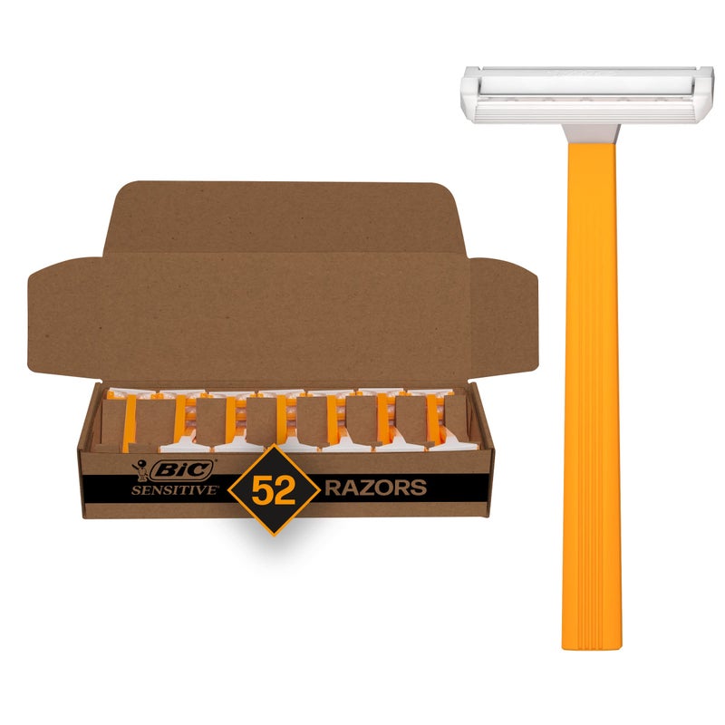 BIC Sensitive Disposable Razors for Men, Long-Lasting 1 Blade Razors for Sensitive Skin, 52 Count Shaving Razors - Image 1
