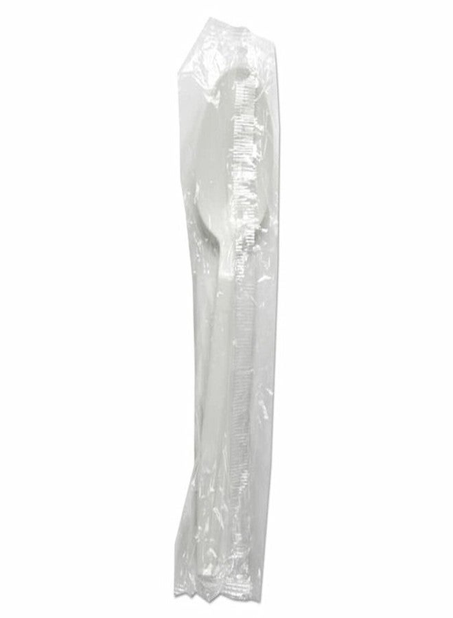 Concession Essentials Medium Weight Individually Wrapped Plastic Spoons Great for Take-Out. 5.5 Inches in Length, White (200 Pieces) - Image 1