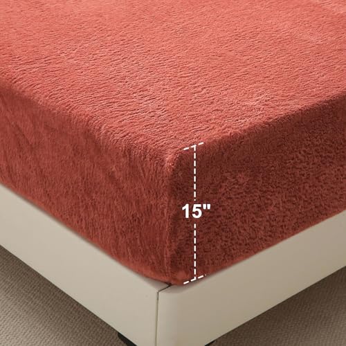 UTFDXU Fleece Fitted Sheet,3-Piece Set,Cozy and Luxury Full Fitted Bed Sheet with 15 Inch Deep Pocket-Includes One Brown Fitted Sheet, Two 20 * 30" Pillowcases (Brown, Full) - Image 3