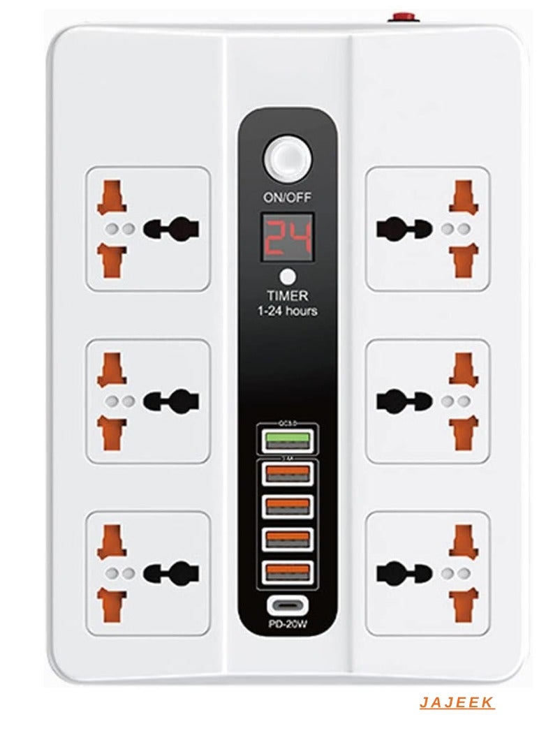 JAJEEK Power Strip Surge Protector with USB – 6 AC Outlets & 5 USB Ports (1 PD), Flat Plug Extension Cord, 6ft Power Cord, Compact Desktop Socket with LED Indicator for Home, Office, and Travel  - Image 1