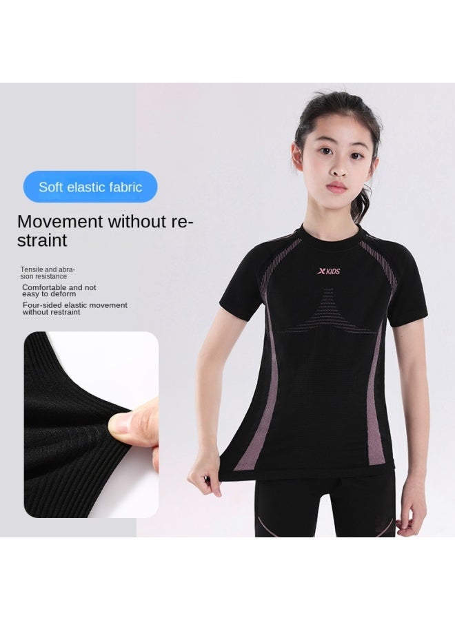 XTEP Children's Athletic Compression Wear】high-elasticity Slim-fit Girls' Running Training Comfortable Sportswear Short-sleeve T-shirt - Image 4