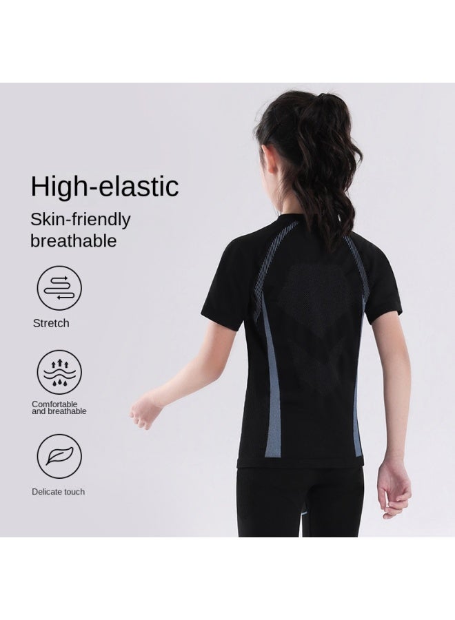 XTEP Children's Athletic Compression Wear】high-elasticity Slim-fit Girls' Running Training Comfortable Sportswear Short-sleeve T-shirt - Image 5