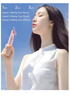 OUYoo OUYoo Portable Handheld Fan, Mini Fan USB Rechargeable, 3 Speed Personal Small Pocket Fan, Battery Operated Fan with Power Bank, Travel Hand Fan for Girl Women Outdoor (Pink)  - Image 2