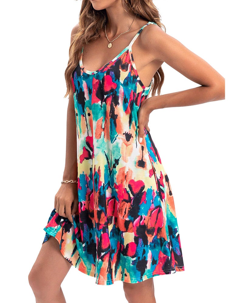 JOELLYUS Womens Summer Dresses Spaghetti Strap Sundress Casual Beach Cover Ups Swing Dress with Pockets (COLRD,XL) - Image 5