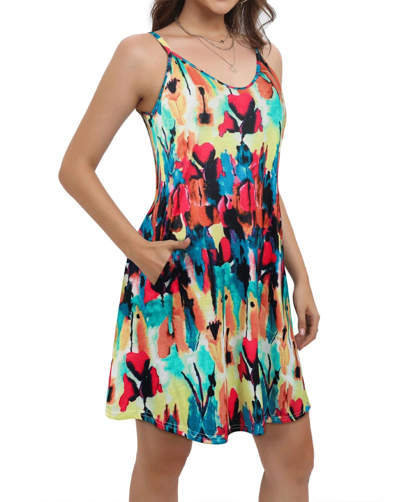 JOELLYUS Womens Summer Dresses Spaghetti Strap Sundress Casual Beach Cover Ups Swing Dress with Pockets (COLRD,XL) - Image 4