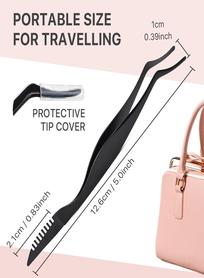 Pretty memory أداة تطبيق الرموش المحسّنة بذاكرة جميلة مع مشط، ملقط رموش من الفولاذ المقاوم للصدأ 2 في 1، مكابس تمديد الرموش، مشبك ملقط منحني لتطبيق وإزالة سهلة، أسود - Image 3