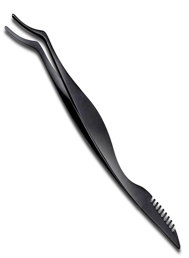 Pretty memory أداة تطبيق الرموش المحسّنة بذاكرة جميلة مع مشط، ملقط رموش من الفولاذ المقاوم للصدأ 2 في 1، مكابس تمديد الرموش، مشبك ملقط منحني لتطبيق وإزالة سهلة، أسود - Image 1