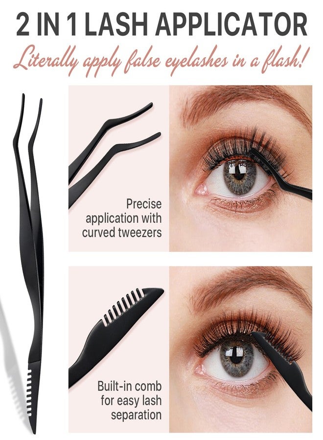 Pretty memory أداة تطبيق الرموش المحسّنة بذاكرة جميلة مع مشط، ملقط رموش من الفولاذ المقاوم للصدأ 2 في 1، مكابس تمديد الرموش، مشبك ملقط منحني لتطبيق وإزالة سهلة، أسود - Image 4