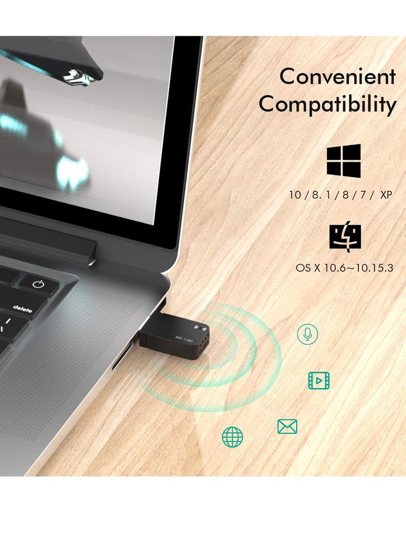 محول واي فاي لاسلكي USB 3.0 بسرعة 1300 ميجابت في الثانية لجهاز الكمبيوتر، محولات شبكة واي فاي AC صغيرة USB 802.11ac 2.4GHz/5GHz مع هوائي مدمج لنظام ويندوز 10/7/8/8.1/XP وماك OS 10.6-10.15 - Image 2