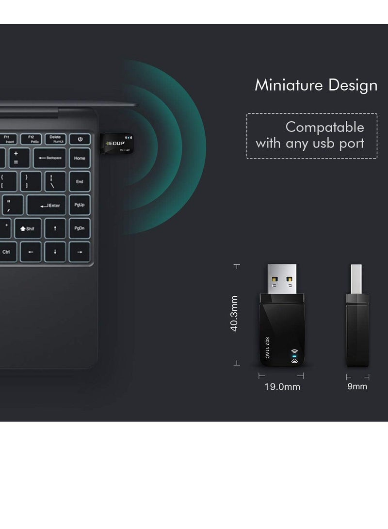 محول واي فاي لاسلكي USB 3.0 بسرعة 1300 ميجابت في الثانية لجهاز الكمبيوتر، محولات شبكة واي فاي AC صغيرة USB 802.11ac 2.4GHz/5GHz مع هوائي مدمج لنظام ويندوز 10/7/8/8.1/XP وماك OS 10.6-10.15 - Image 3