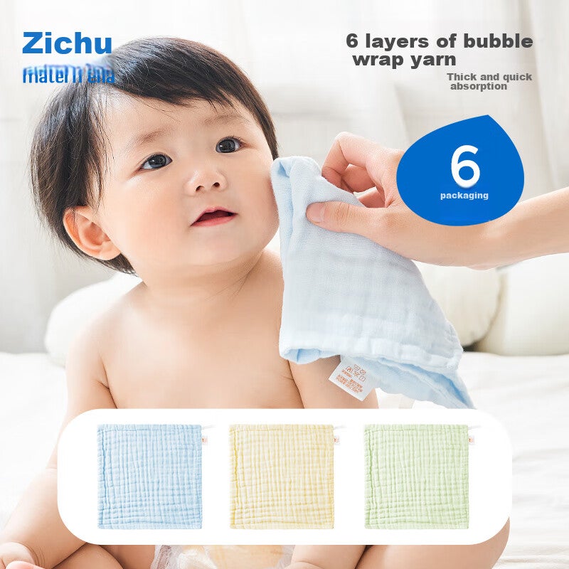 JD Jing Zao Springbuds Baby Face Towel, Drool Bib, Square Cloth, Infant Bubble Pure Cotton Gauze Square Towel, 6-Pack, 3030cm - Image 3