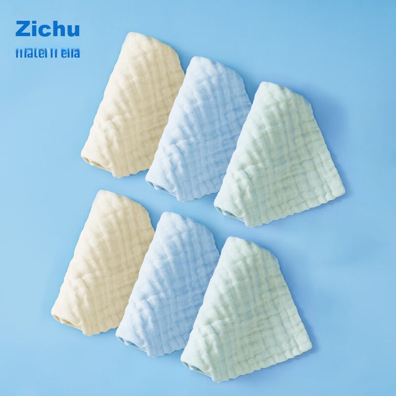 JD Jing Zao Springbuds Baby Face Towel, Drool Bib, Square Cloth, Infant Bubble Pure Cotton Gauze Square Towel, 6-Pack, 3030cm - Image 1