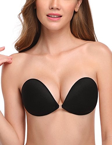 Wingslove Adhesive Bra Reusable Strapless Self Silicone Push-up Invisible Sticky Bras for Backless Dress (Black,D) - Image 4