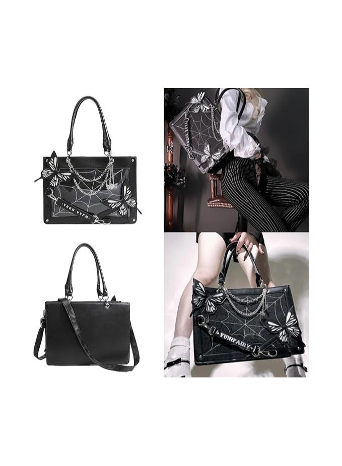 general Vintage Black Handbag Lolitas JK Uniform Shoulder Bag Crossbody Butterfly Spider Web Messenger Bag  - Image 2