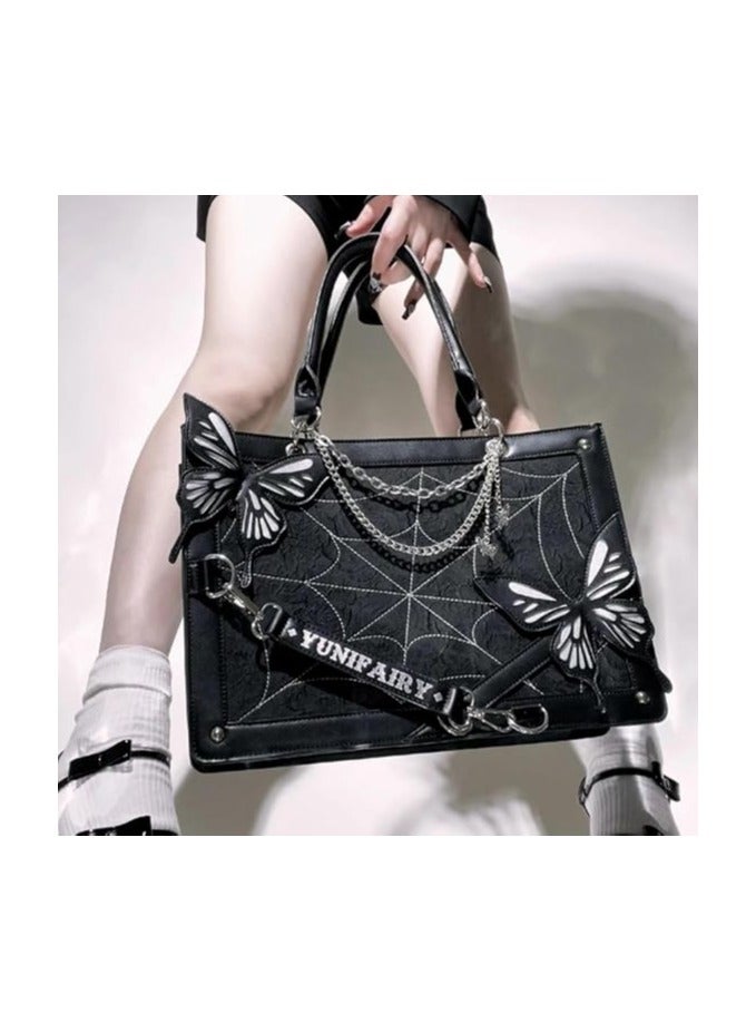 general Vintage Black Handbag Lolitas JK Uniform Shoulder Bag Crossbody Butterfly Spider Web Messenger Bag  - Image 3