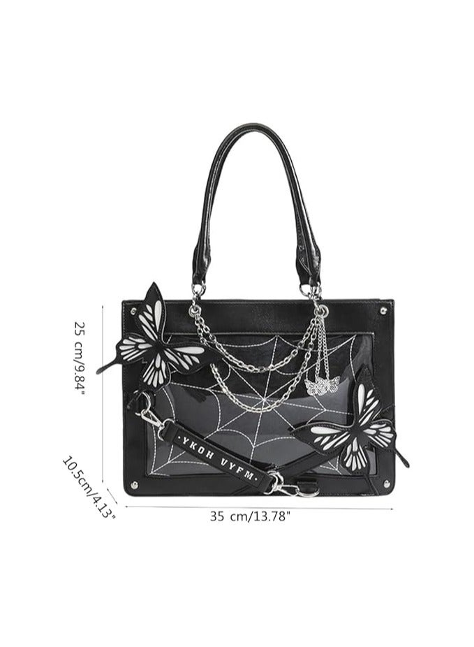 general Vintage Black Handbag Lolitas JK Uniform Shoulder Bag Crossbody Butterfly Spider Web Messenger Bag  - Image 5