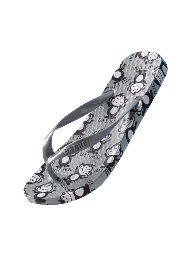 Baihou White Monkey Slippers Uni Outdoor Cartoon Printed Couple Anti-slip Clip-toe Sandals R-16 Grey 36-37 - Image 4