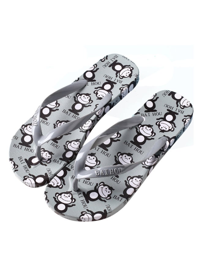 Baihou White Monkey Slippers Uni Outdoor Cartoon Printed Couple Anti-slip Clip-toe Sandals R-16 Grey 36-37 - Image 2
