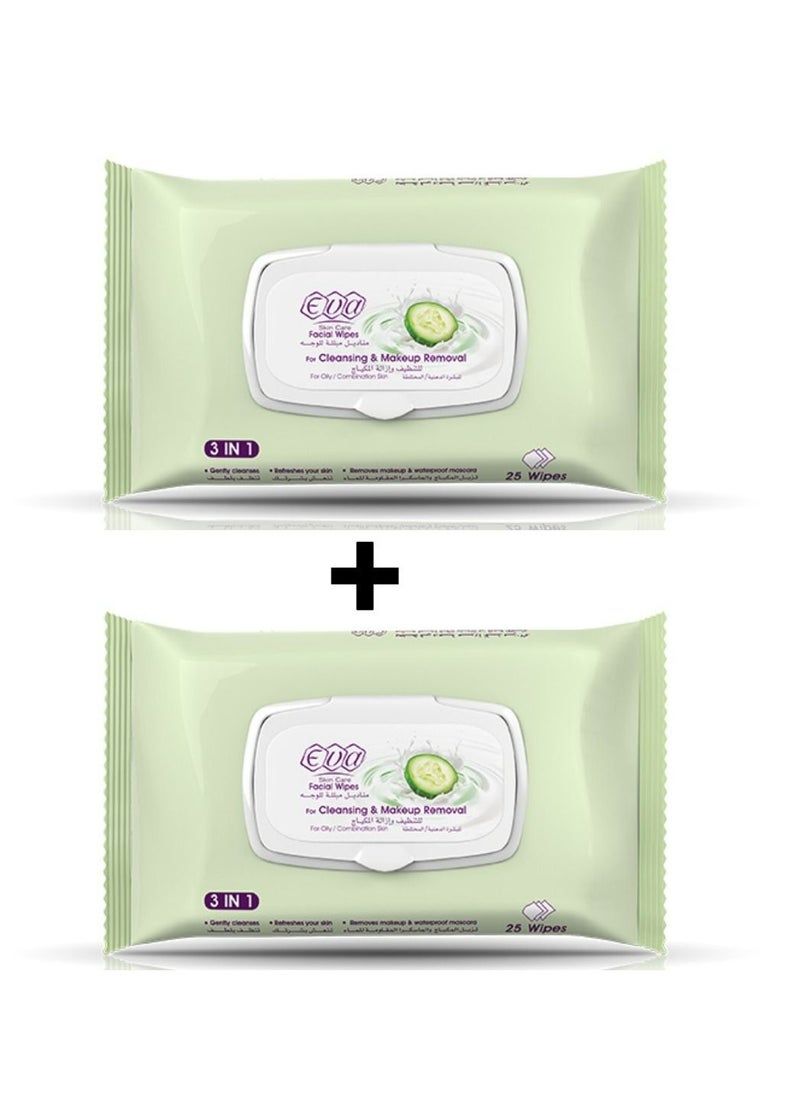Eva 2-Piece set Cleansing & Makeup Removal Facial Wipes For Oily/Combination Skin ( 2 X 25 Wipes)  - Image 1