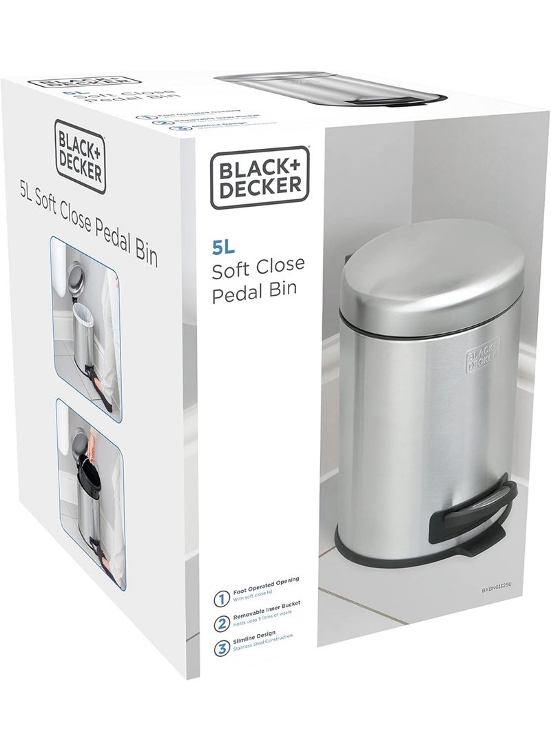 BLACK+DECKER Dome Shaped Pedal Bins With Soft Close Lids & Stainless Steel Material 5L - Image 2