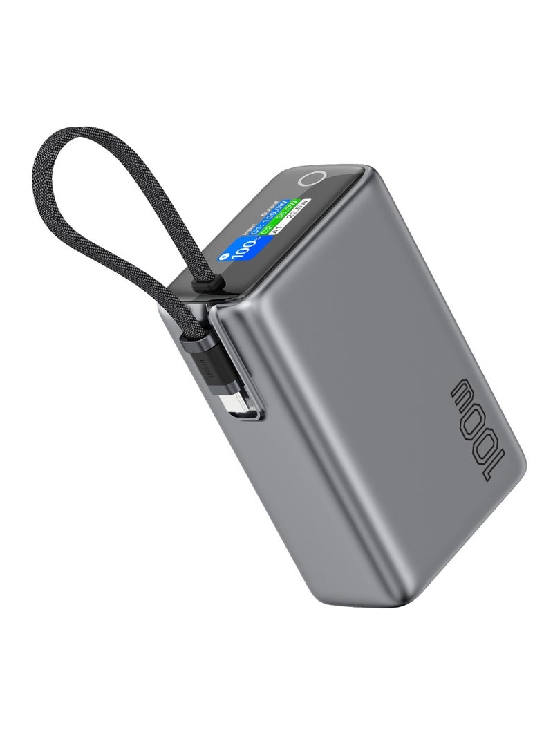 GREEN LION Tron X 25000mAh Power Bank with Smart Power Display & PD 100W / USB-C & USB-A Ports / Flight-Approved / Built-in USB-C Cable / Fast Charge Support / Multiple Protection / Powerbank Flight Approved - Grey - Image 1