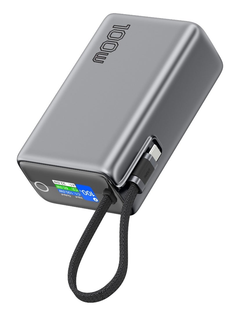 GREEN LION Tron X 25000mAh Power Bank with Smart Power Display & PD 100W / USB-C & USB-A Ports / Flight-Approved / Built-in USB-C Cable / Fast Charge Support / Multiple Protection / Powerbank Flight Approved - Grey - Image 2